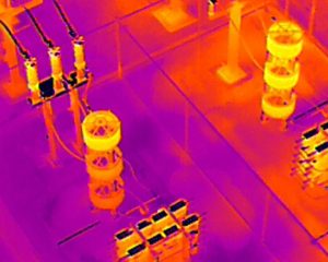 Drone image of high voltage substation